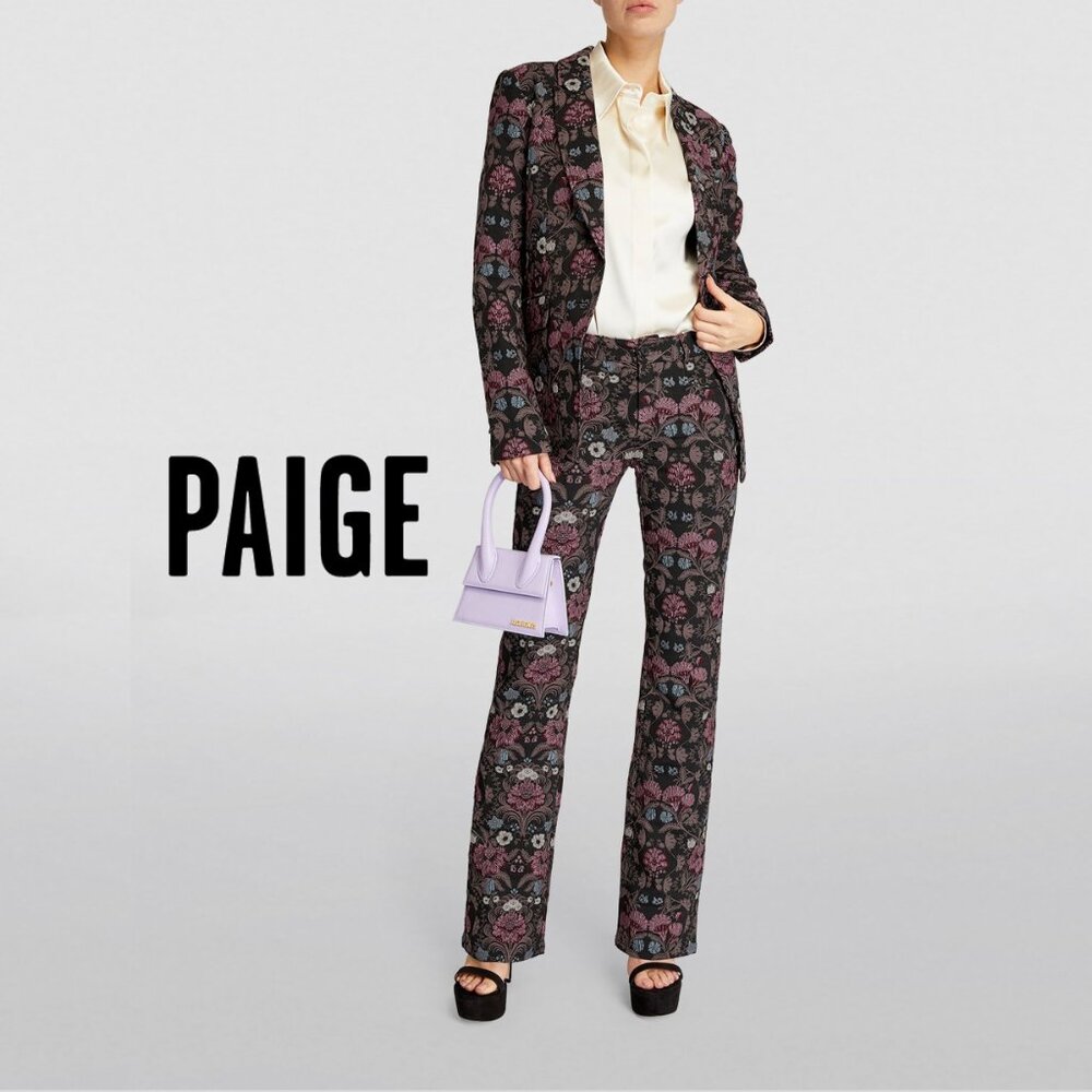 PAIGE Naomi Floral Jacquard Flare Dress Pant NWT - Picture 2 of 13